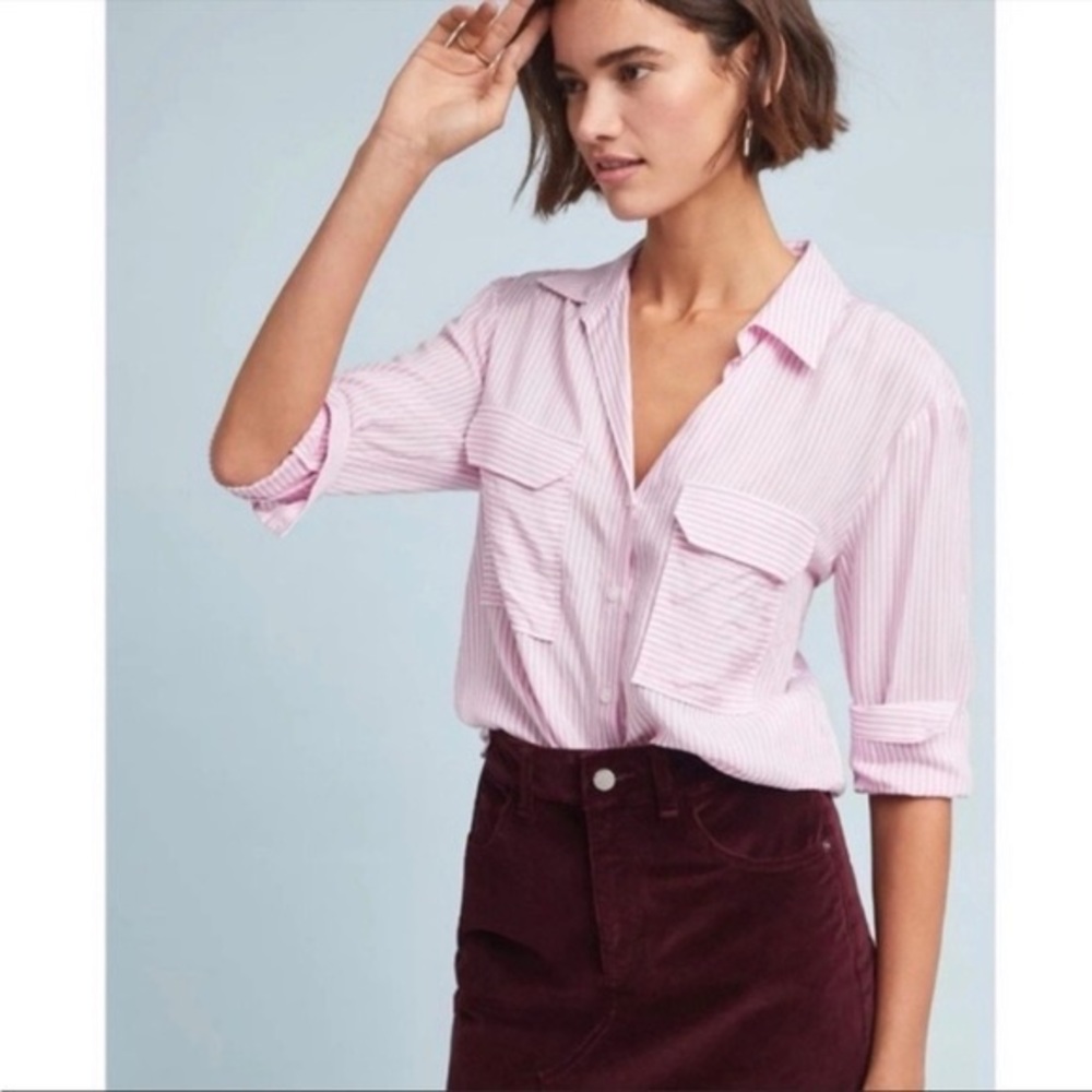 Maeve Anthropologie Pink Striped Button Down Shirt
